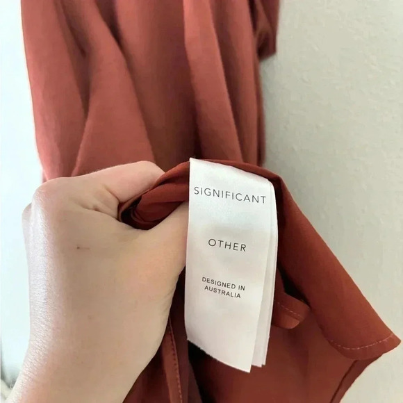 Significant Other Goldie Draped Satin Side Ruched Slip Strappy Mini Dress Bronze - Picture 10 of 10